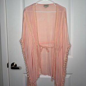 Pink Relaxed Tie Front kimono for women